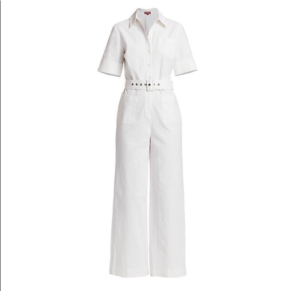 STAUD ZAVEY LINEN UTILITY JUMPSUIT